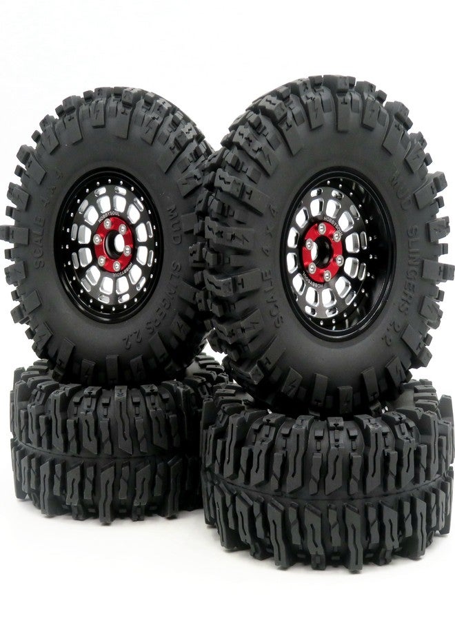 hobbysoul إطارات HOBBYSOUL RC 2.2 Mud Slingers بارتفاع 124 مم وعجلات Beadlock مقاس 2.2 بوصة قابلة للتعديل، وحواف سوداء مقاس 2.2 بوصة لسيارات RC Mud Crawler Trail Gen7 Gen8 Everest 10 Axial Capra Wraith، (عبوة من 4 قطع، مجمعة) - Image 1